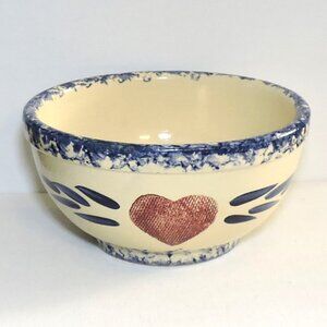 Brothers Pottery Norwich Ontario Canada Off White And Blue Bowl Sponge Painted